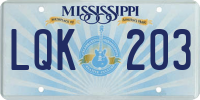 MS license plate LQK203