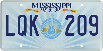MS license plate LQK209