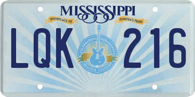 MS license plate LQK216