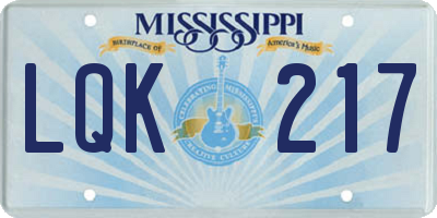 MS license plate LQK217