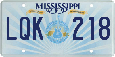 MS license plate LQK218