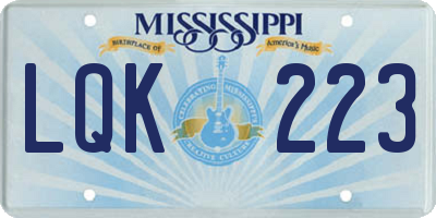 MS license plate LQK223