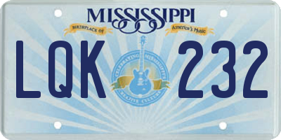 MS license plate LQK232