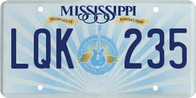 MS license plate LQK235