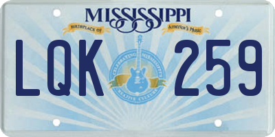 MS license plate LQK259