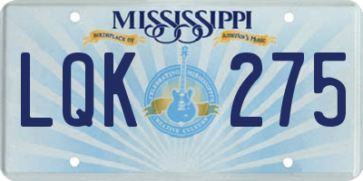 MS license plate LQK275