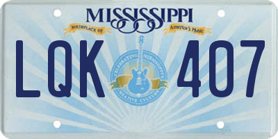 MS license plate LQK407