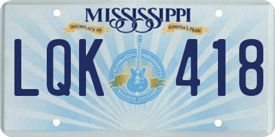 MS license plate LQK418