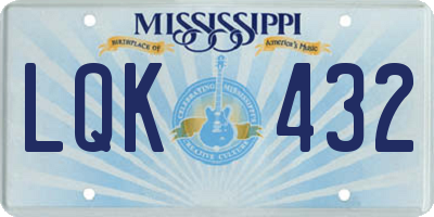 MS license plate LQK432