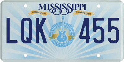 MS license plate LQK455