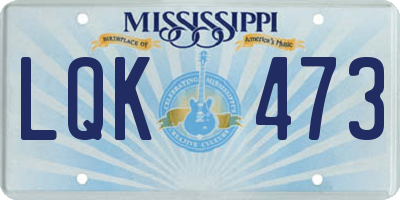 MS license plate LQK473