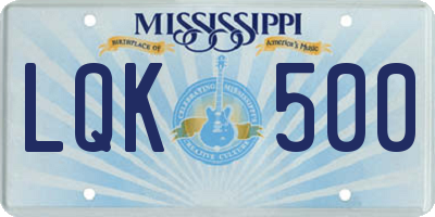 MS license plate LQK500
