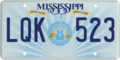 MS license plate LQK523