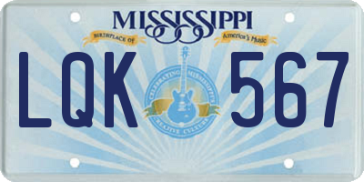 MS license plate LQK567
