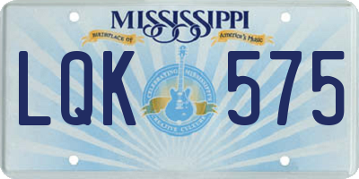 MS license plate LQK575