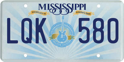 MS license plate LQK580