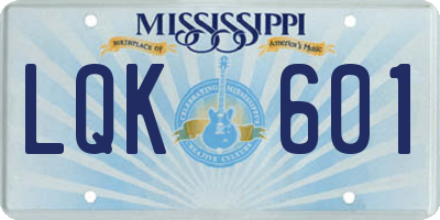 MS license plate LQK601