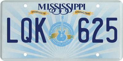 MS license plate LQK625
