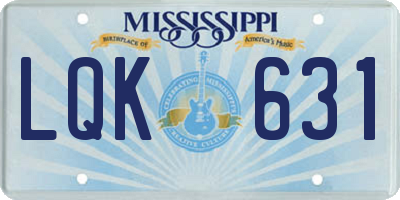 MS license plate LQK631