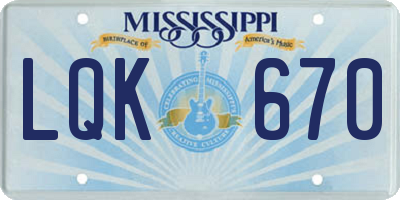 MS license plate LQK670