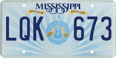 MS license plate LQK673