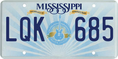 MS license plate LQK685