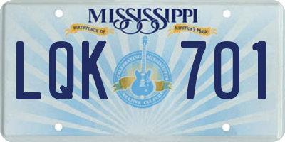 MS license plate LQK701