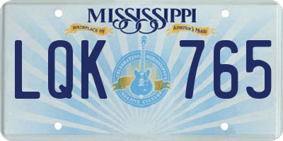 MS license plate LQK765