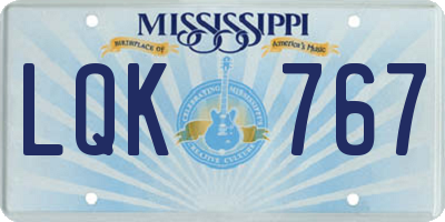 MS license plate LQK767