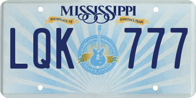 MS license plate LQK777