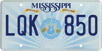 MS license plate LQK850