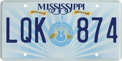 MS license plate LQK874