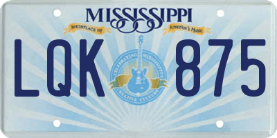 MS license plate LQK875