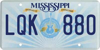 MS license plate LQK880