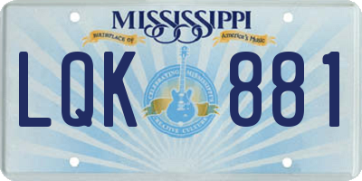MS license plate LQK881