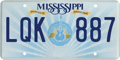 MS license plate LQK887