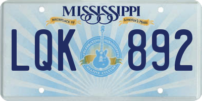 MS license plate LQK892