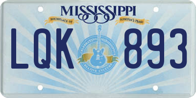 MS license plate LQK893