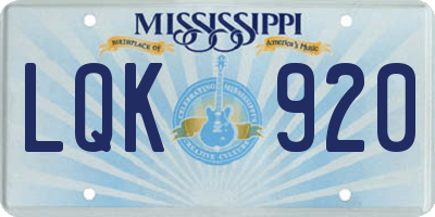 MS license plate LQK920