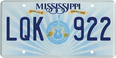 MS license plate LQK922
