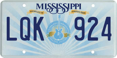 MS license plate LQK924