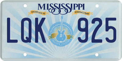 MS license plate LQK925