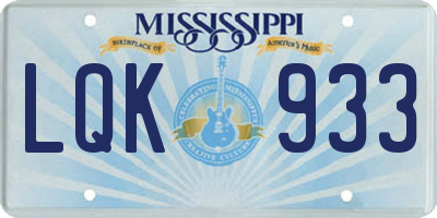 MS license plate LQK933