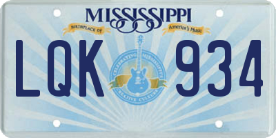 MS license plate LQK934