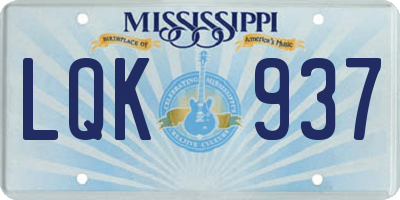 MS license plate LQK937