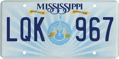 MS license plate LQK967