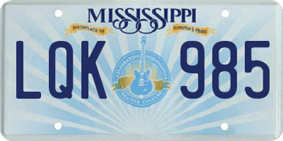 MS license plate LQK985