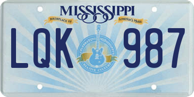 MS license plate LQK987