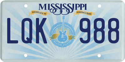 MS license plate LQK988