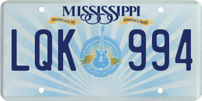 MS license plate LQK994
